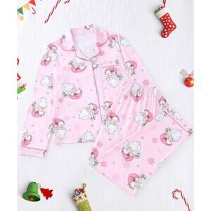 NWT Womens Christmas Pajama Set Long Sleeve Button-Up Top & Elastic Pants Medium